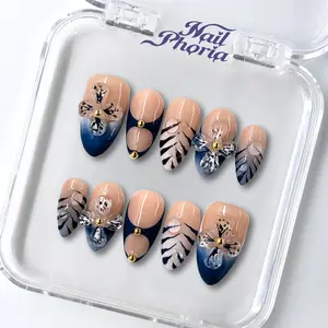 NailPhoria MOANA BLOOM - Handmade Press-On Nails | Reusable, Salon-Quality, Long-Lasting, Glossy Design