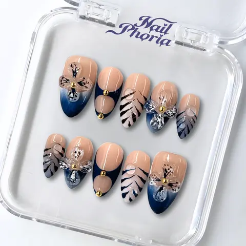 NailPhoria MOANA BLOOM - Handmade Press-On Nails | Reusable, Salon-Quality, Long-Lasting, Glossy Design
