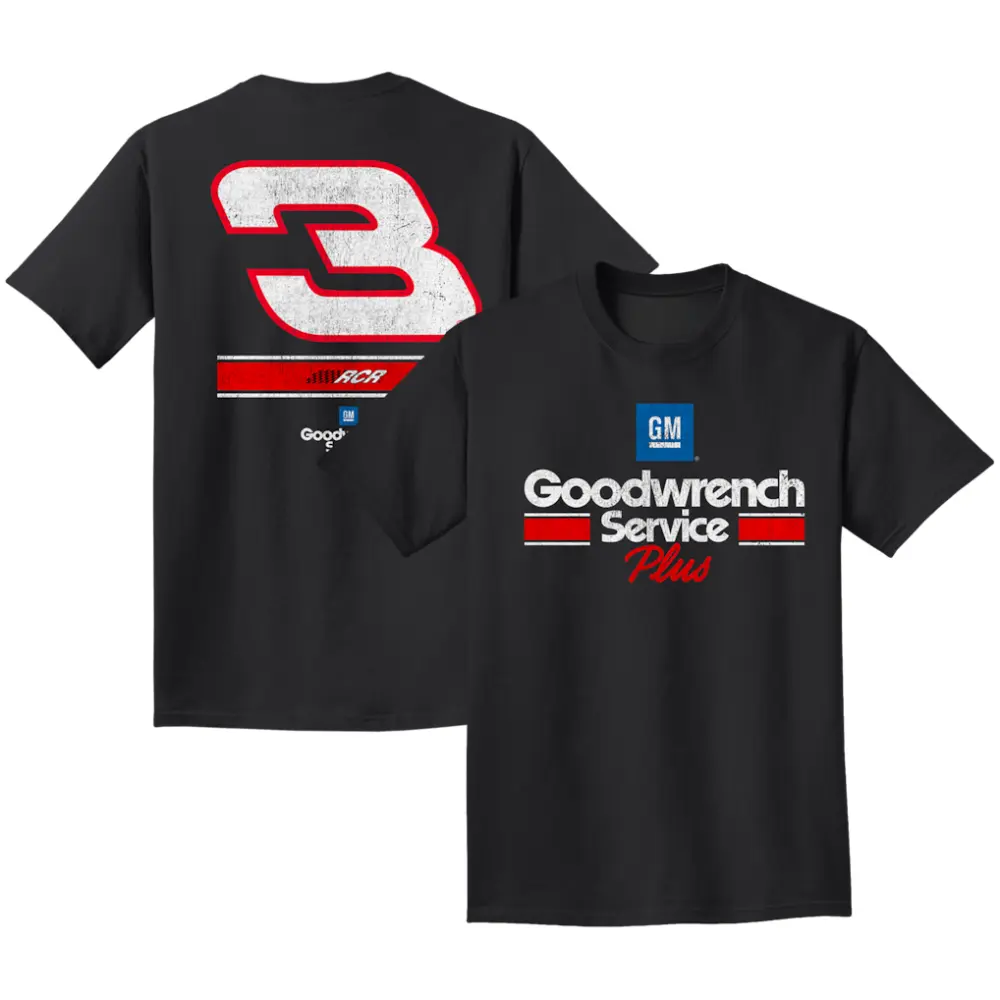 Dale Earnhardt No. 3 NASCAR Shirt Front and Back, Goodwrench Service Plus Racing Tee, RCR Intimidator Fan Gift