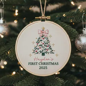 Personalized Baby's First Christmas Hand Embroidered Ornament, Handmade Holiday Decor, Unique Gift for New Baby, Custom Christmas Tree Gift M2M