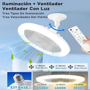 30w LED Ceiling Fan with Remote Control, 360° Direction, 5 Blades, 3 Color Temperatures, 3 Speeds, Timer, No Battery Needed, Bedroom, Living Room