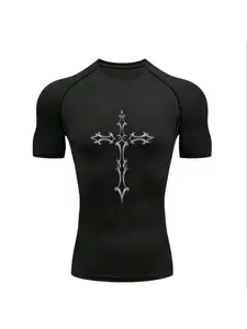 Vintage Baroque Style Ornate Cross Totem 2026 Men's Sports T-Shirt Training Fitness Compression Top Sports Tee Gym Shirt Running Tee Short Sleeve Men's Fitness T-Shirt