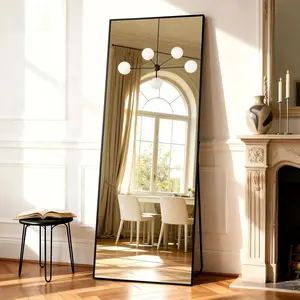 Full Length Floor Mirror with Stand, 55-67" Large Full Body Mirror, Slim Aluminum Frame, Freestanding or Leaning, Modern Rectangular Mirror for Bedroom & Living Room