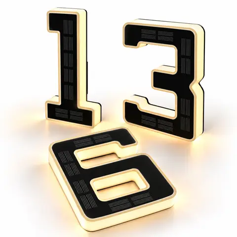 Isunmea 6.7in ABS Solar-Powered Address Signs Set, Waterproof LED Solar Lights for Address Display, Rustic Design Farmhouse Decoration Exterior Home Decor Plaques