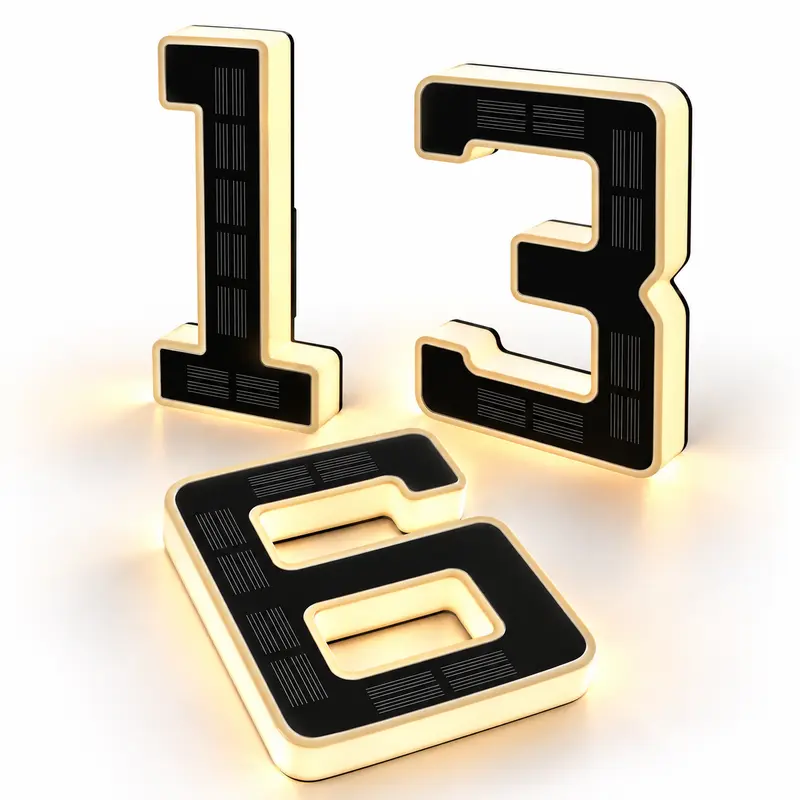 Isunmea 6.7in ABS Solar-Powered Address Signs Set, Waterproof LED Solar Lights for Address Display, Rustic Design Farmhouse Decoration Exterior Home Decor Plaques