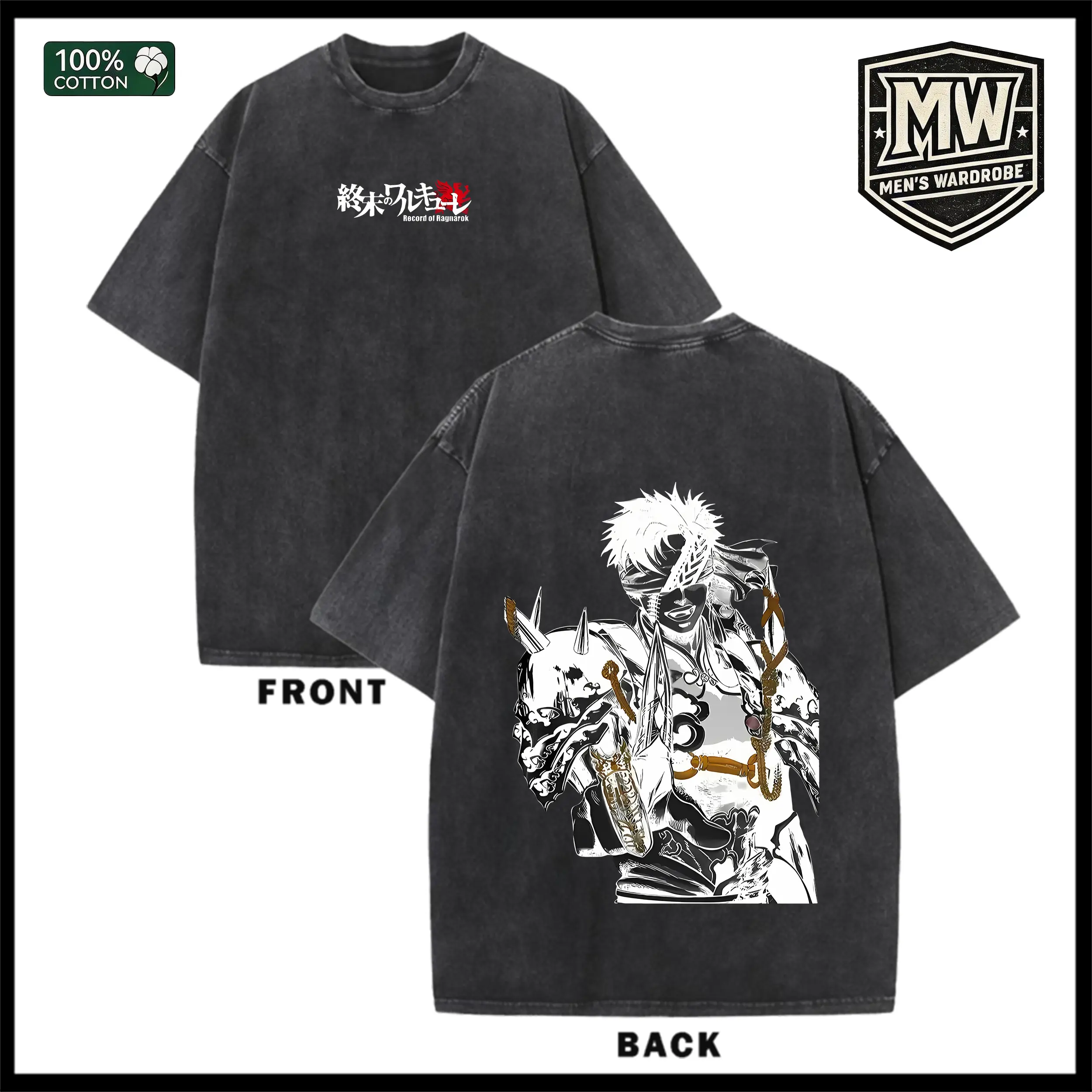 Vintage Washed Oversized Tee Record of Ragnarok Odin Graphic Back Print Short Sleeve Unisex Streetwear T-shirt All Season Top