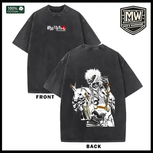 Vintage Washed Oversized Tee Record of Ragnarok Odin Graphic Back Print Short Sleeve Unisex Streetwear T-shirt All Season Top