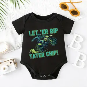 2026 Cute Newborn Baby Bodysuit with Let 'Er Rip Tater Chip Motocross Print, 100% Cotton Short Sleeve Romper All Seasons, Funny Casual Onesie for Baby Boys Girls, Indoor Outdoor Infant Clothes 0-2T, Perfect Baby Gift