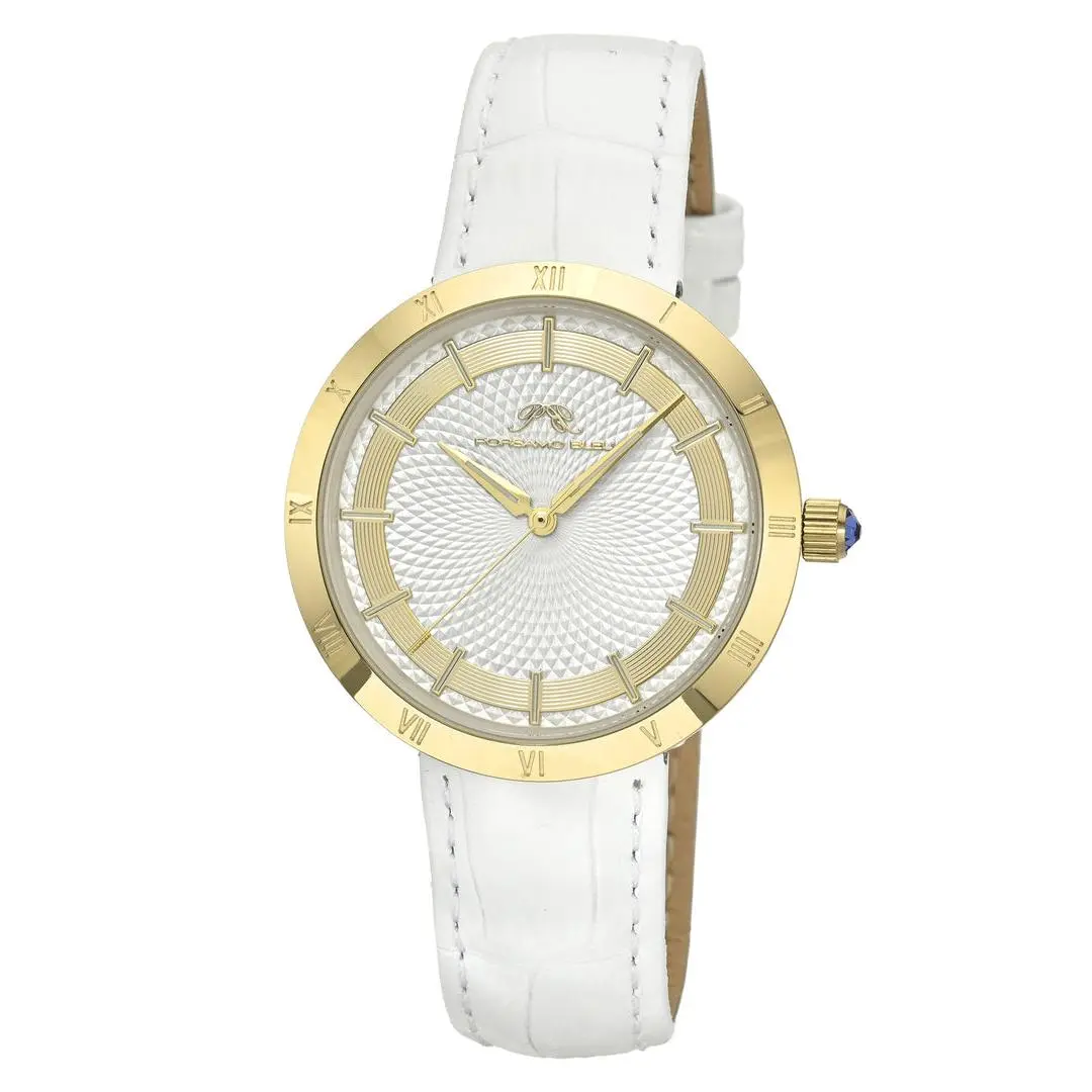 PORSAMO BLEU Monroe Women's Classic Fashion Watch with Guilloché Dial and Genuine Leather Strap - 30 M Water Resistance, Compact Metal Quartz Watches, Batteries, Cow Hide, 36Mm Watch