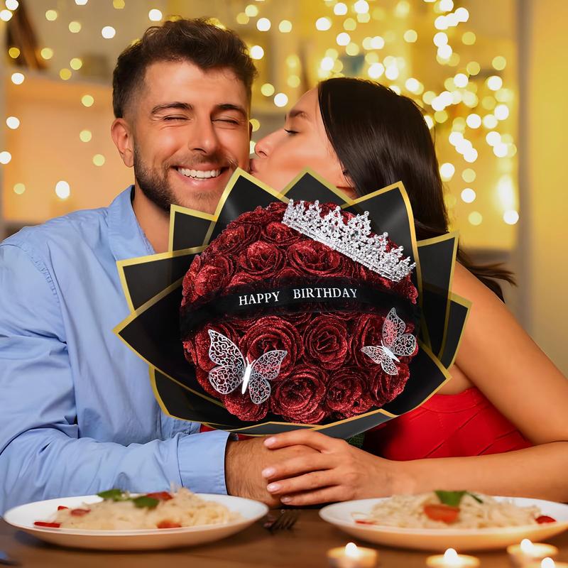 Flower City Glitter Roses Bouquet,Birthday Gifts for Women Mom, 36 Champagne Rose for Grandma Wife Friends