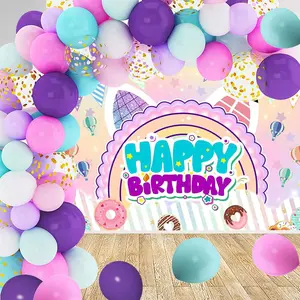 Cat House Birthday Party Decorations Balloon Arch Kit & Cartoon Cat Banner for Kids' Party