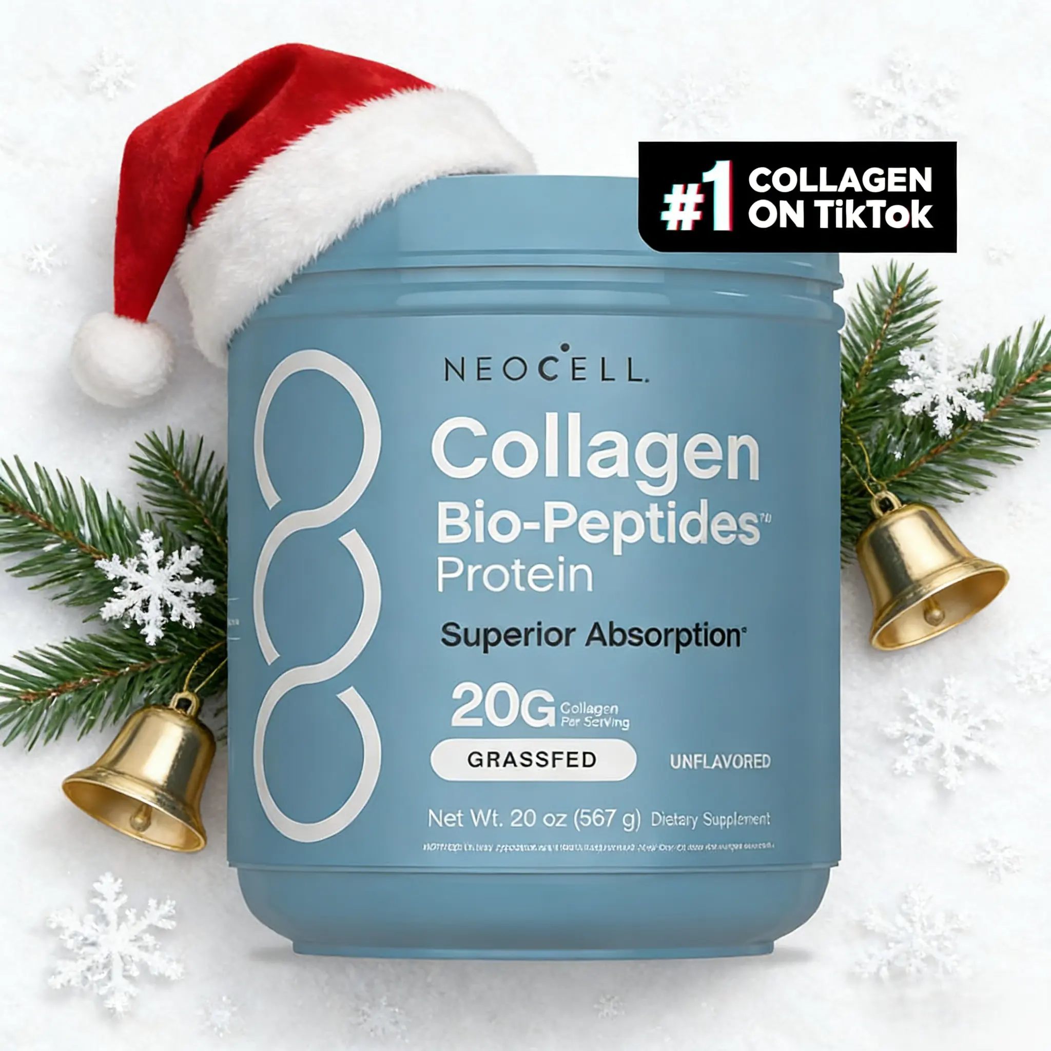 NeoCell Collagen Peptides Powder, 20oz Grass-Fed Dietary Protein Supplement with Advanced Formula, 18 Essential Amino Acids for Skin & Joint Support