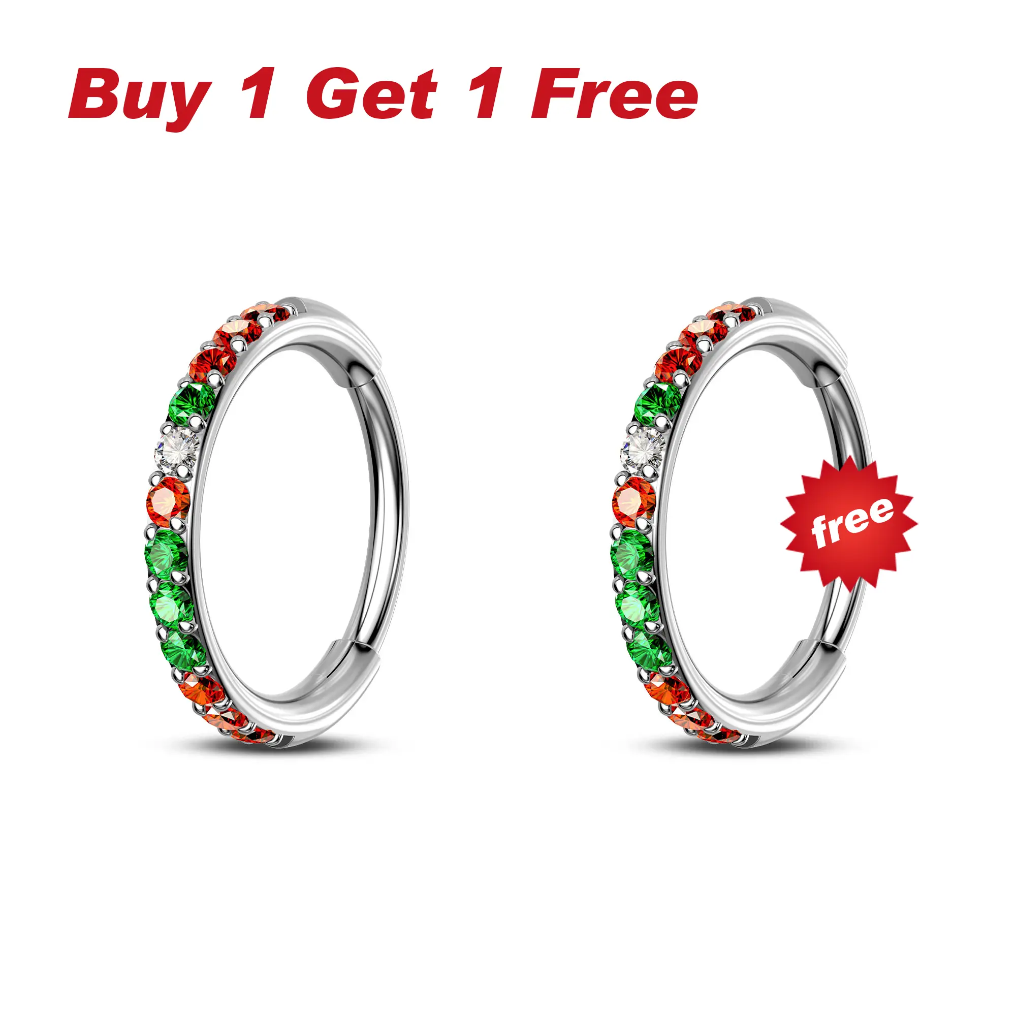 Buy One get One Free OUFER Christmas Color Hinged Segment Nose Hoop Ring