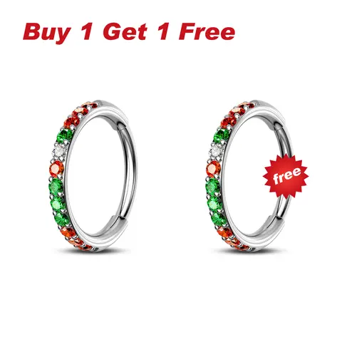 Buy One get One Free OUFER Christmas Color Hinged Segment Nose Hoop Ring