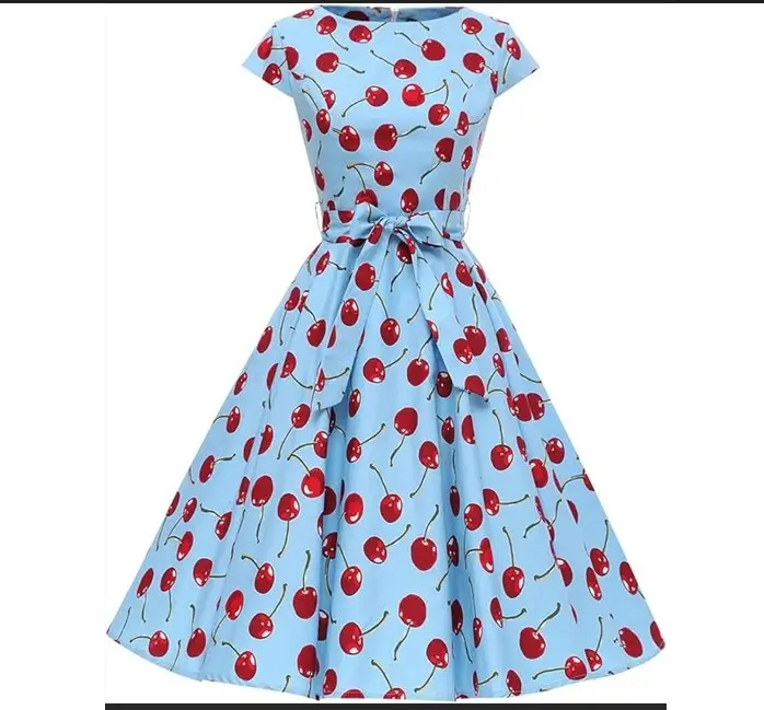 Women's Dress Retro Vintage Swing 1950's Short Sleeve Cherry  Print