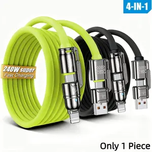 240w Fast Charging 4-In-1 Data Cable, USB-C Thick Charging Line, Type C Charging, Compatible with iPhone iPad Macbook Samsung Lg Moto G Pixel Xiaomi