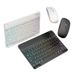 Bluetooth Keyboard & Mouse Combo for iPad - Rechargeable RGB Wireless Set with 7-Color Backlit, Compatible with iPad 10th/9th/8th Gen, iPad Pro/Air/Mini (White/Black)