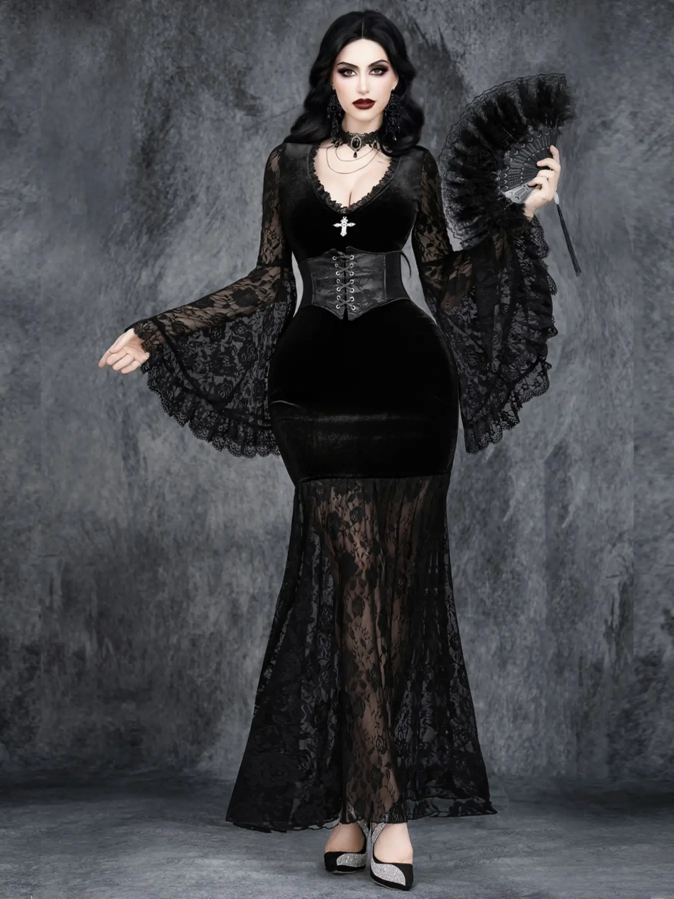 gothic fitted dress Gothic Black Lace Fitted Coat Dress – AbracadabraNYC main image 0