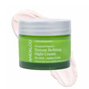 Andalou Resurfacing Texture Refining Night Cream - Overnight AHA Moisturizer (5% Lactic Acid) – Texture Smoothing + Anti-Aging Glow Moisturizer (1.7 oz)