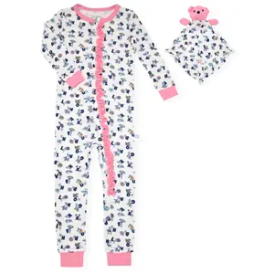 Sleep On It Infant Girls Long Sleeve Super Soft Snuggle Jersey Zip-Up Coverall Pajama with Matching Blankey Buddy - Alphabet baby  onesies