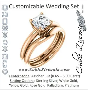 CZ Wedding Set, featuring The Angelina engagement ring (Customizable Asscher Cut Elevated Solitaire)