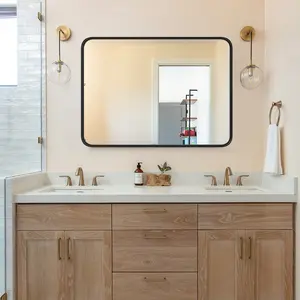 New Matte Metal Framed Mirror 30x40 Inch Vanity Bathroom Mirror for Wall Tempered Glass Mirror Rectangle Rounded Corner Clear Reflection