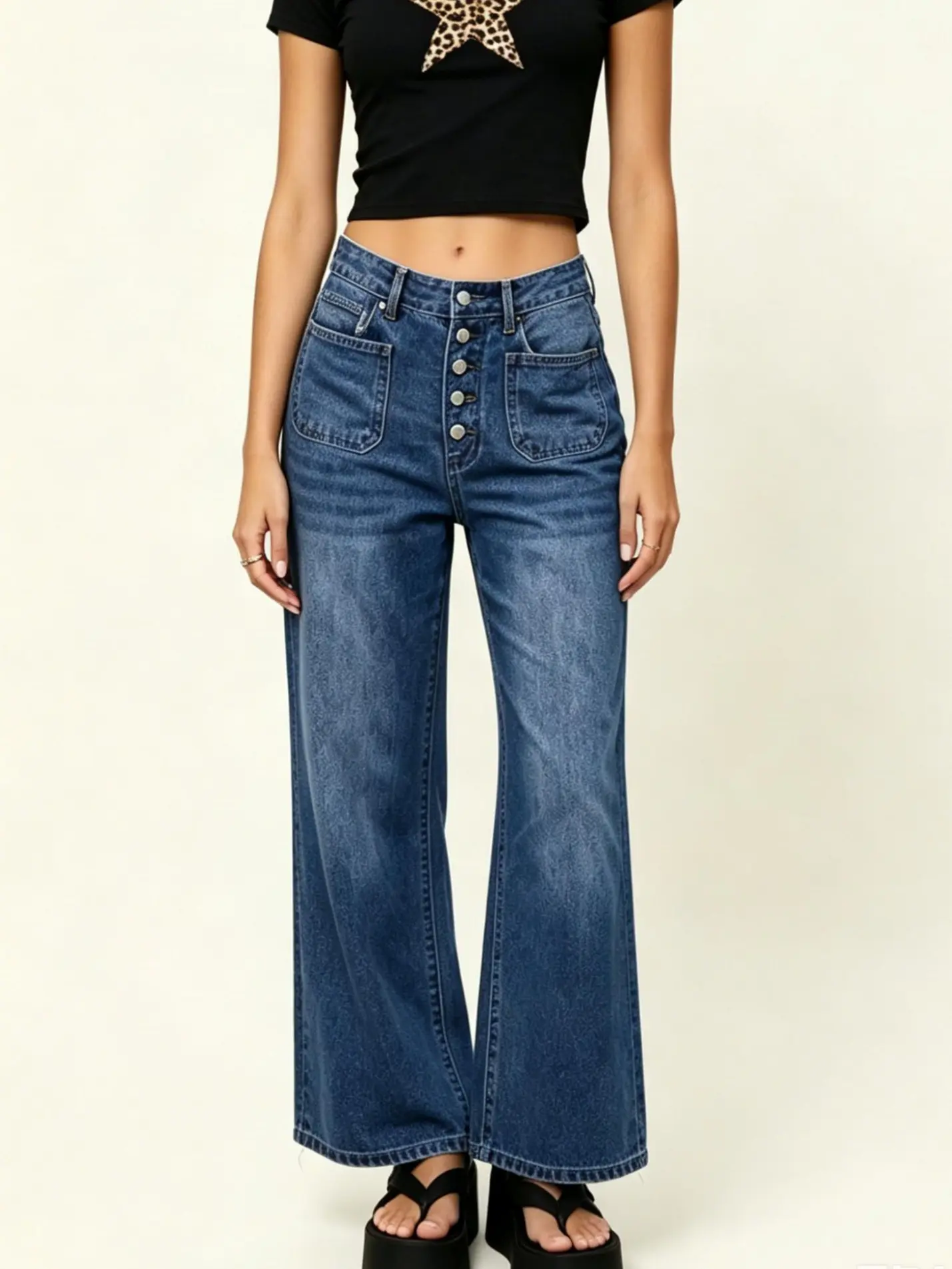 Women's Mid-Waisted Straight-Leg Cropped Jeans, Loose Stretchy Lightweight Tummy Control Fashion Bottoms 2026