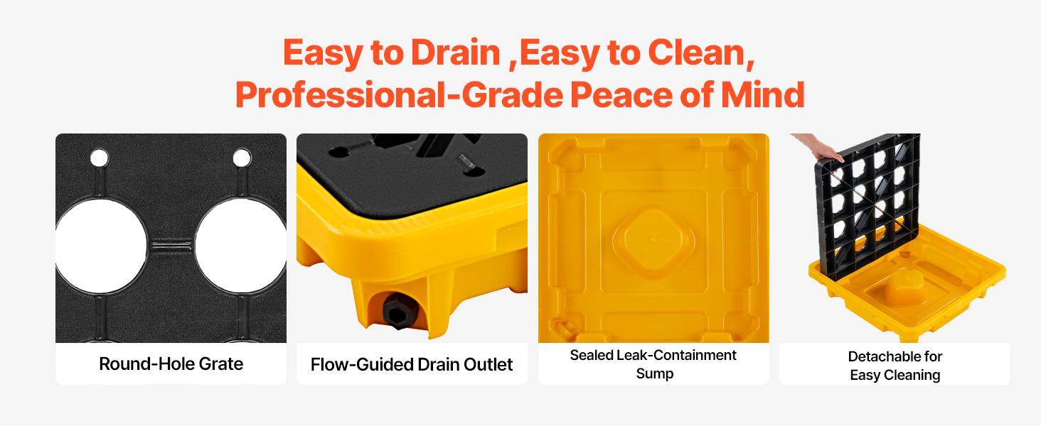VEVOR Spill Containment Pallet, 1 Drum Low Profile Spill Containment Modular Platform, 11.4 Gallon Sump, 1543 lbs Load Capacity, Heavy-Duty Polyethylene Tray with Drain, 26.4" x 26.6" x 5.9", Yellow#BackToSchool