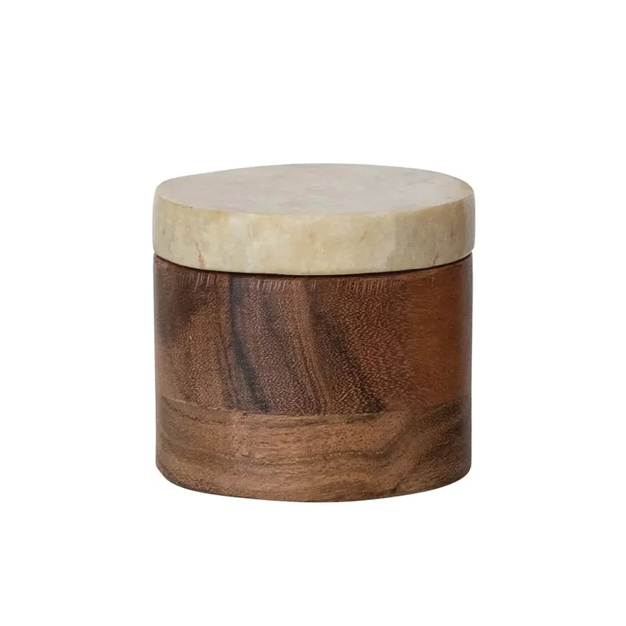 Elegant Acacia Wooden Canister with Marble Lid - Durable Kitchen Countertop Storage Organizer, Home Storage Jar