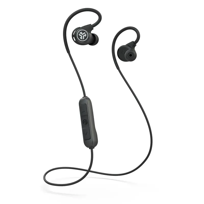 JLab Fit Sport Wireless Earbuds Bluetooth 5.0 10+ Hour Battery IP55 Sweatproof Flexible Memory Wire Rechargeable Workout Headset with Micro USB Charging Cable
