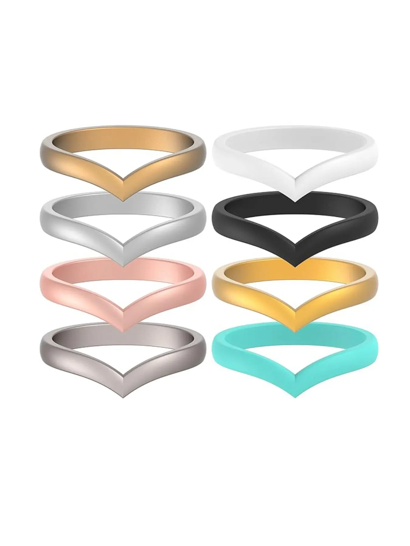 8 Pack 3mm Stackable Silicone Jewelry Rings for Women, Colorful Heart-shaped Rubber Wedding Bands  for Her US Size 5-12 Dainty Stacking Rings
