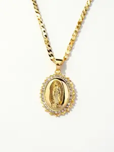This Virgin Mary pendant necklace is suitable for everyday wear, parties, and special occasions, and is set with durable cubic oxidized gold, Cuban Link Chain