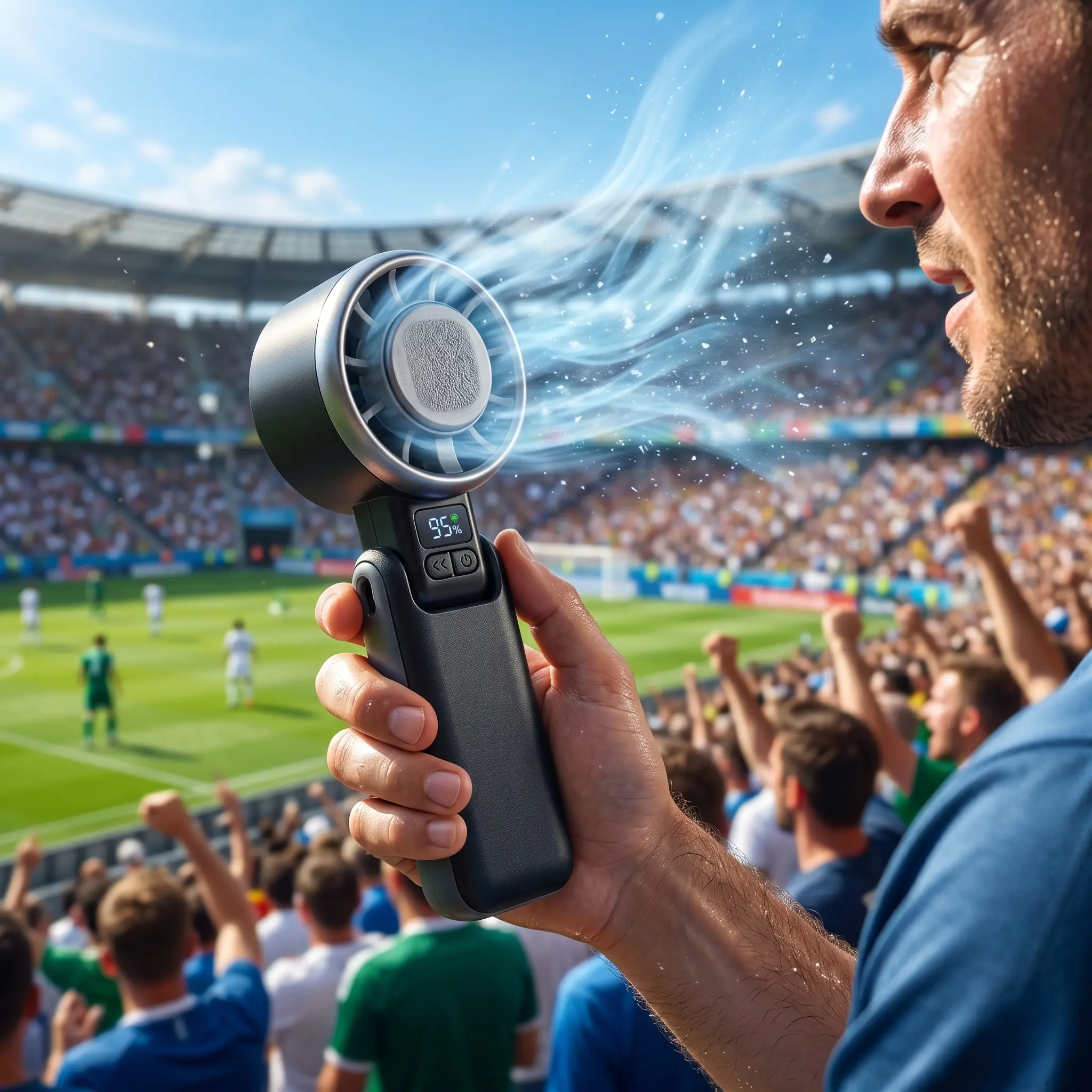 Portable Handheld Turbo Fan with 5 Speeds and Digital Display, 3600mAh USB Rechargeable Mini Personal Fan, 180° Foldable 3-in-1 Handheld Desk and Neck Fan with Lanyard for Travel, Concerts, Office, Makeup and Outdoor Summer Cooling