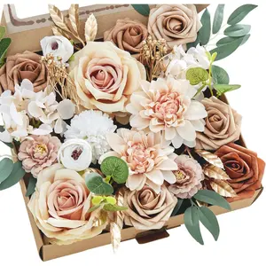 DIY Artificial Flowers Silk Rose Bouquet Box Set Colorful Centerpiece Table Decorations for Bridal Wedding & Home Party Indoor Outdoor Decorative Fruit Ornament