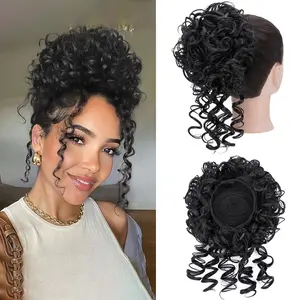 Afro Puff Drawstring Curly Hair Bun – Kinky Clip-In Messy Bun Synthetic Short Hair Pieces for Black Women – Natural Look Updo Ponytail Hair Extensions