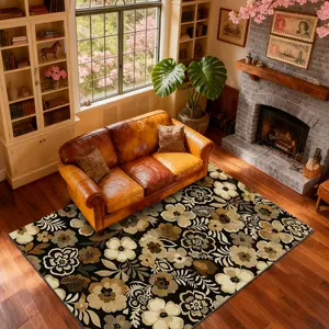 Velvet soft and comfortable patterned printed carpet, suitable for multiple scenarios, available in various sizes, soft and non-shedding, Boho Floral Living Room Decorative Rug, Bohemian Area Rug