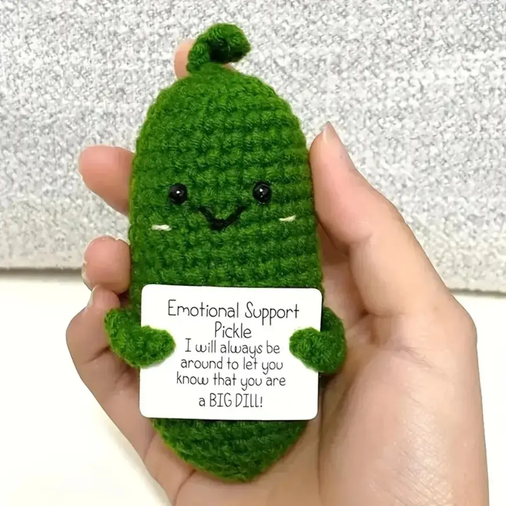 Handcrafted Emotional Support Pickle Cucumber Gift, Adorable Pickle Woven Doll Cucumber Decorative Present for Any Occasion, Handmade Crochet Amigurumi Figure, Soft Huggable Stuffed Animal