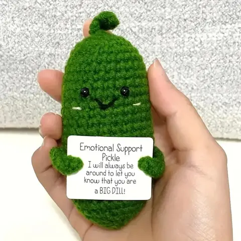 Handcrafted Emotional Support Pickle Cucumber Gift, Adorable Pickle Woven Doll Cucumber Decorative Present for Any Occasion, Soft Cuddly Gift, Handmade Crochet Amigurumi Figure, Soft Huggable Stuffed Animal, Huggable Collectible