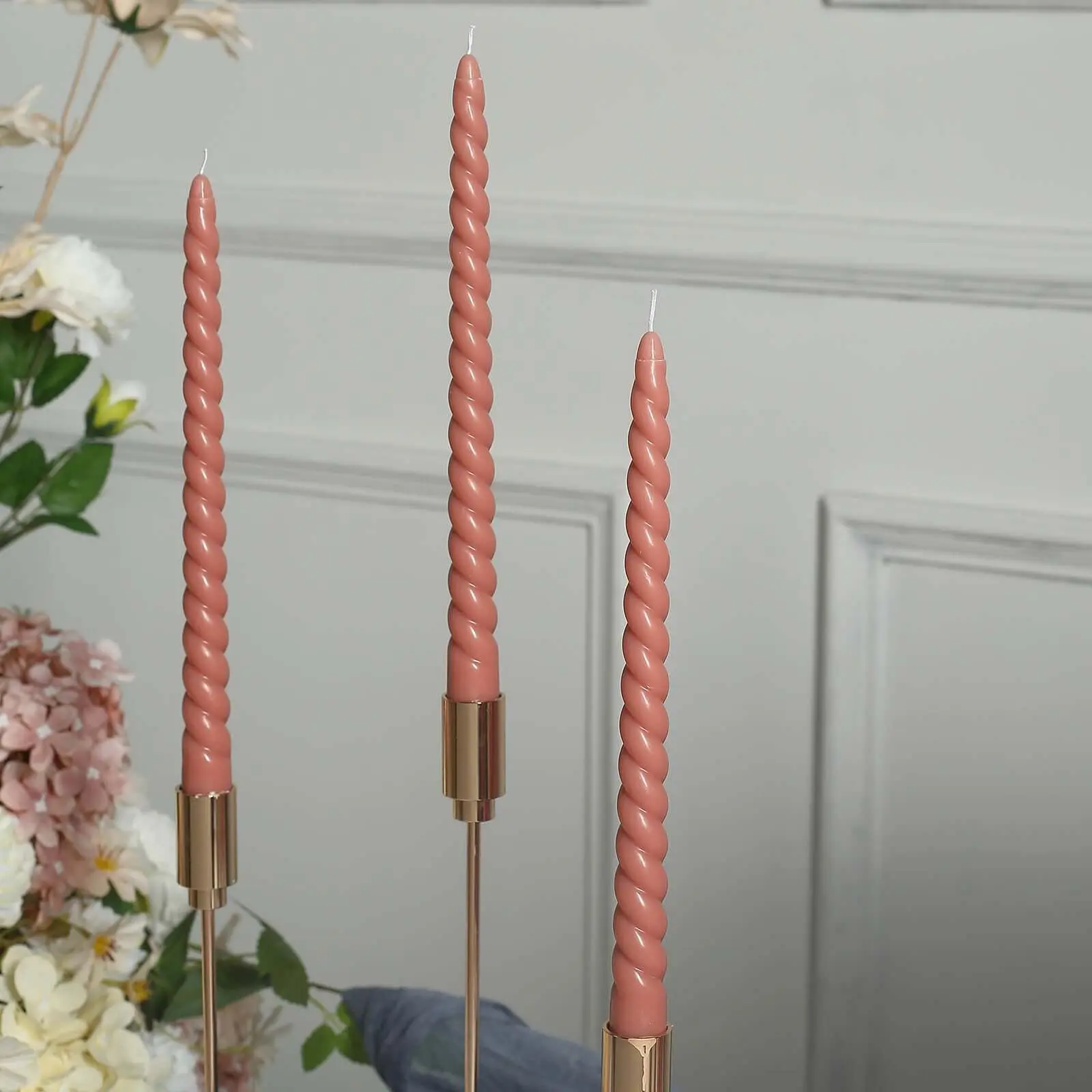 12-Pack 11" Premium Unscented Dark Nude Taper Candles - Spiral Long Burn Wick, Dinner Candle Sticks for Event Decoration, Room Decor