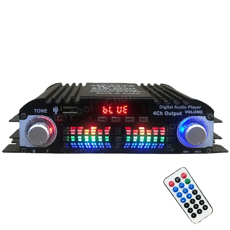 4 Channel Bluetooth Hi-Fi Power Amplifier - Wireless Streaming Stereo Amplifier Module with Multi Inputs, FM Radio, USB TF Card Slot, Full Function Remote Control for Home Karaoke Speaker Systems, Hifi Power Amp