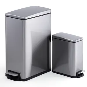 Slim Stainless Steel Trash Can – Space-Saving Indoor Recycling Bin – Step-On Pedal, Removable Inner Bucket, Soft Close Lid – Dog Proof – For Kitchen, Office, or Bathroom – 12 Gallon (45L)