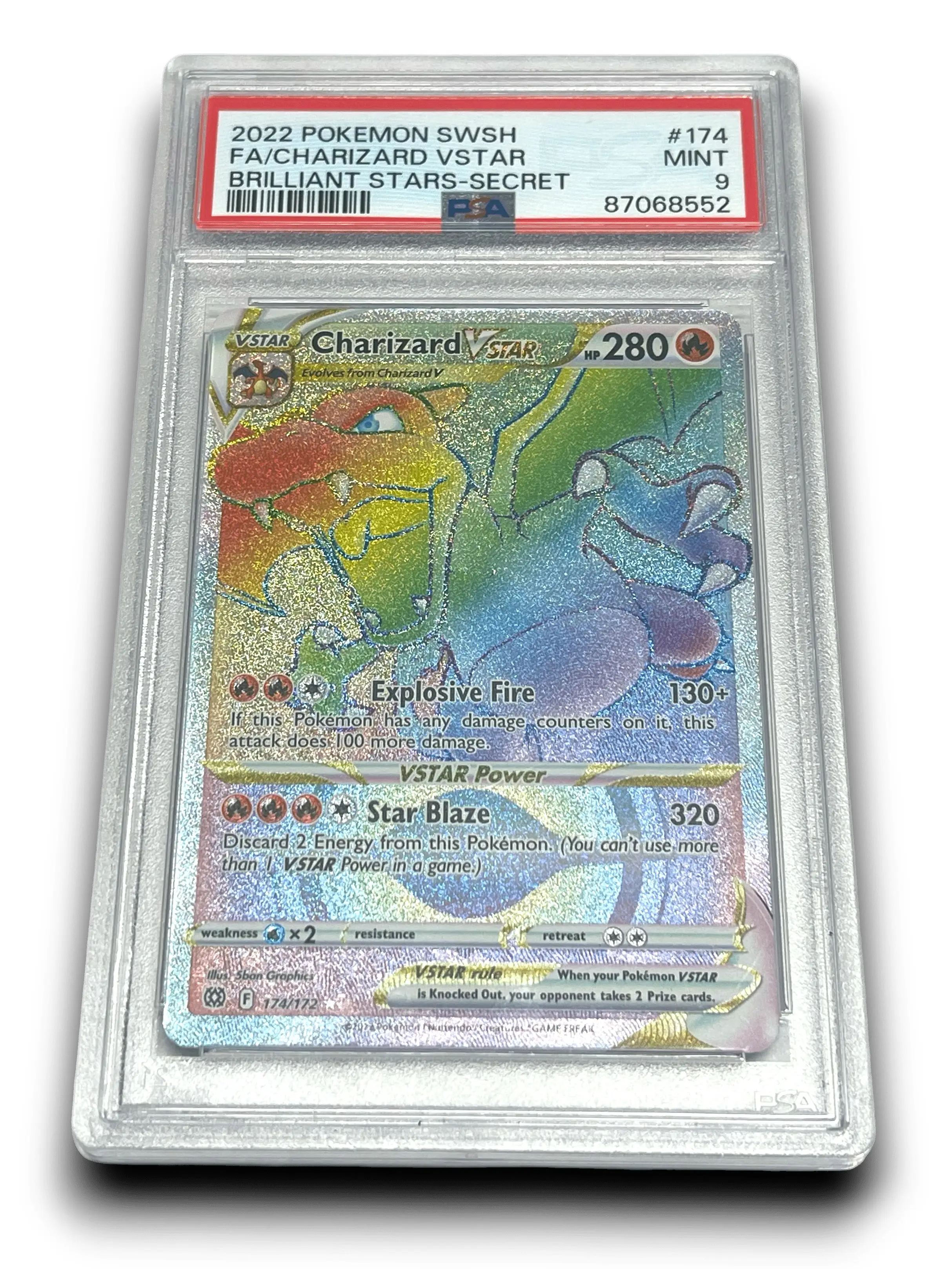 PSA 9 CHARIZARD Vstar Full Art 2022 Pokemon SWSH Brilliant Stars Secret Rainbow Zard #174 ENGLISH Qty 1 GRADED MINT
