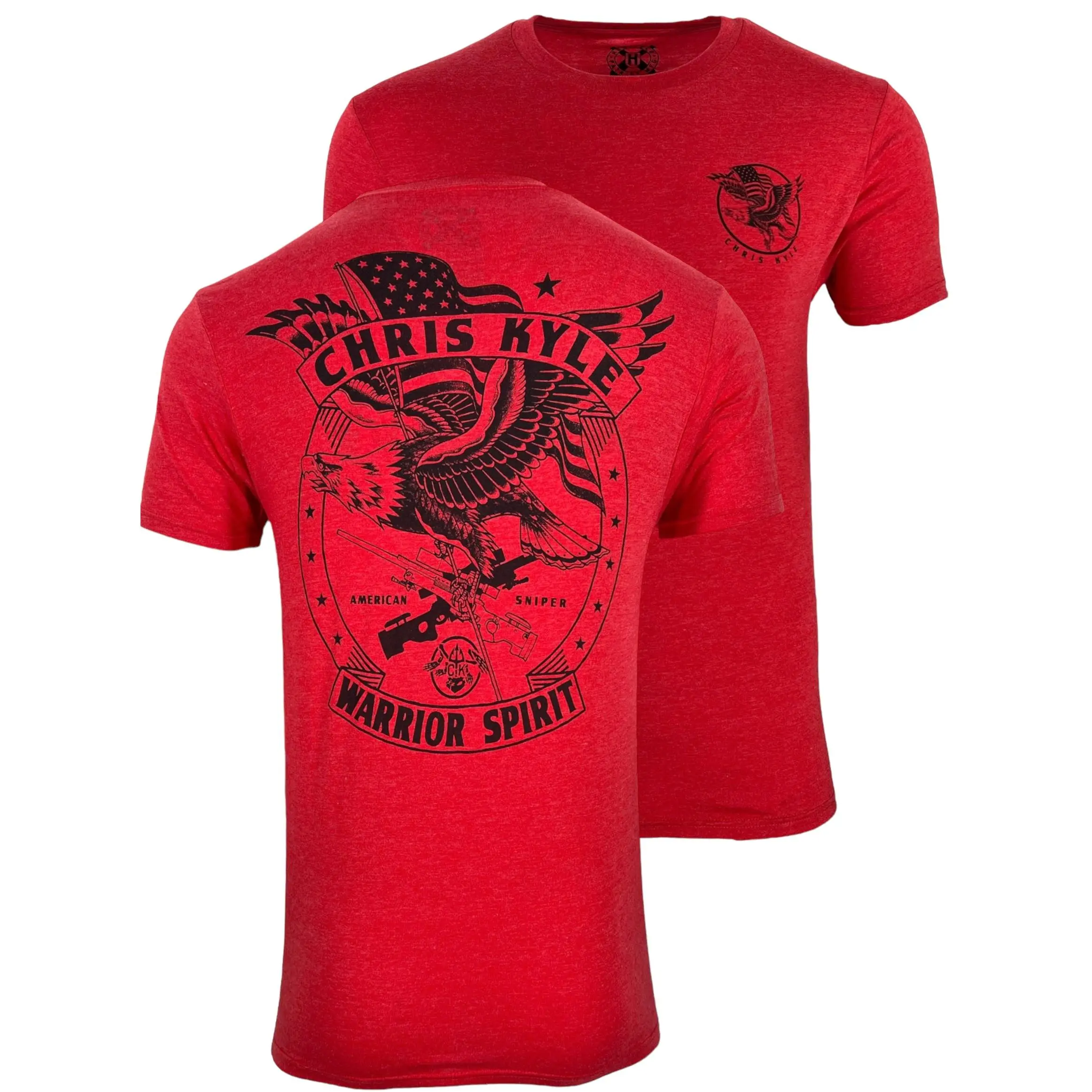 Men's Howitzer Style Graphic Print Cotton-Polyester Short-Sleeve Round Neck Red Heather Casual T-Shirt - Menswear, Chris Kyle War Eagle Military Grunt MFG, 2XL, All Seasons, Supports American Heroes, For Firefighters