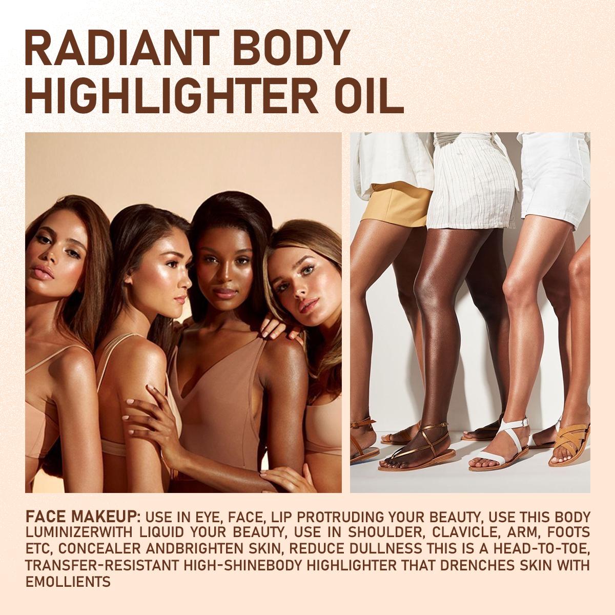 Radiant Body Highlighter Oil | Shimmering Skin Glow Oil 100g for Wedding Party Photography | Coconut & Jojoba Oil Mica Shimmer | Water-Light Non-Greasy | No Alcohol Mineral Oil Hormones
