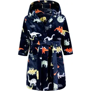 L-BN084  Kids Little Boys Girls Cartoon Animal Hooded Bathrobe Toddler Robe Pajamas Sleepwear