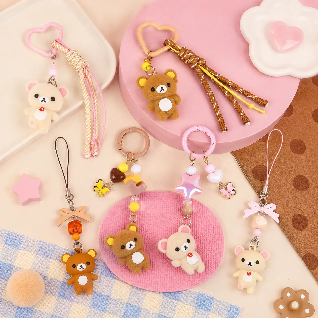 [Back to school] MINISO x Rilakkuma Mini Couple Keychain Charm | Cute Interlocking Bag Pendant for Backpack, Purse & Gift Sharing