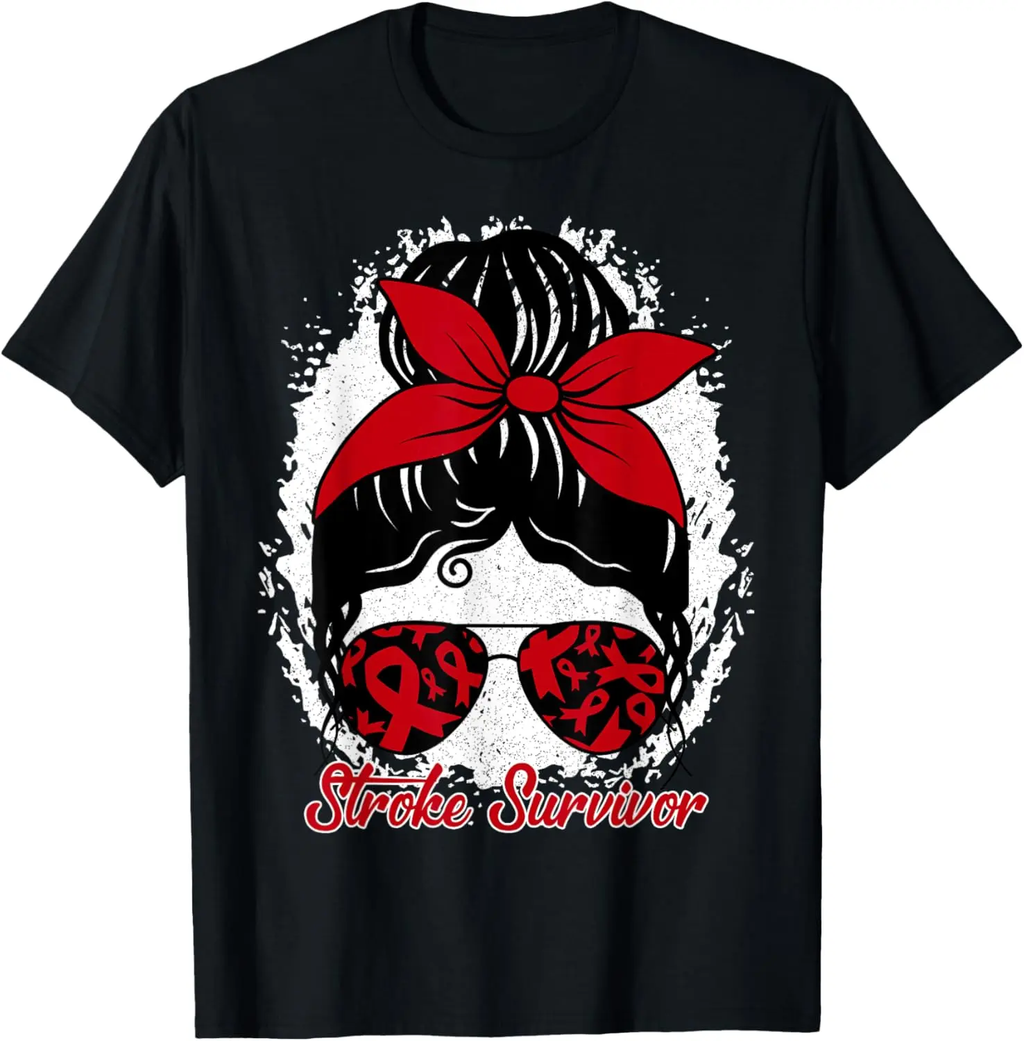 Cotton(pure) Cute Stroke Survivor Awareness Red Ribbon Brain Attack Women T-Shirt