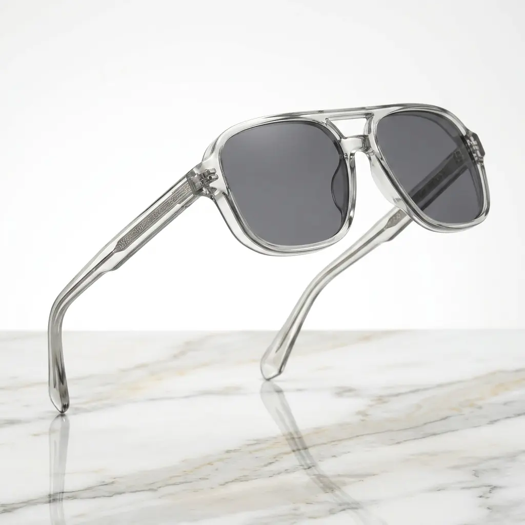 Men's 2026 New Retro Double-Bridge Square Sunglasses - See-Through Grey Frame, Polarised UV Protection Lens, Male Outdoor Eyewear, 00S Style Men's Sunglasses, Anti-Uv Men's Sunglasses