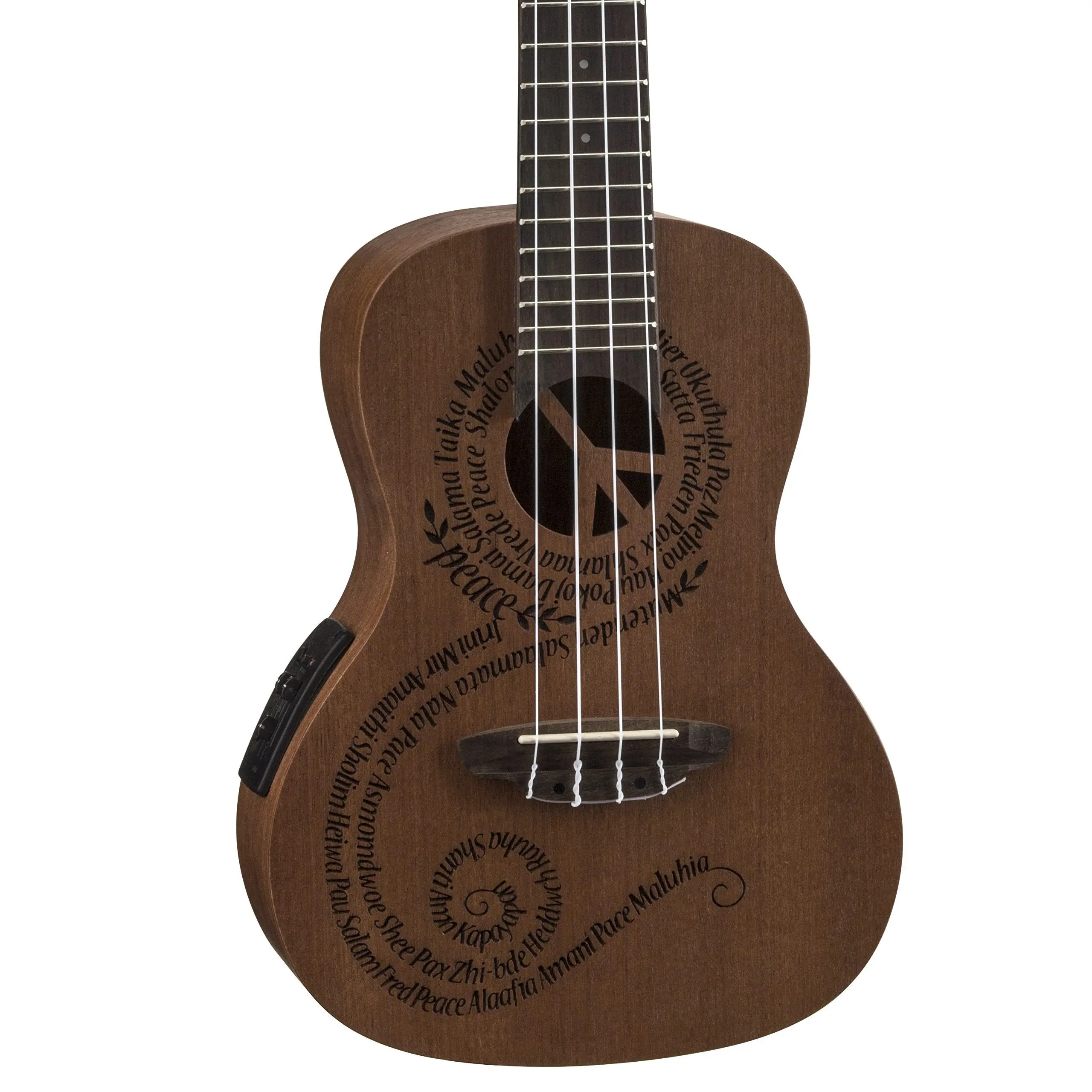 Luna Maluhia Peace Concert Acoustic/Electric Ukulele with Gig Bag - Satin Natural (UKE MALU)