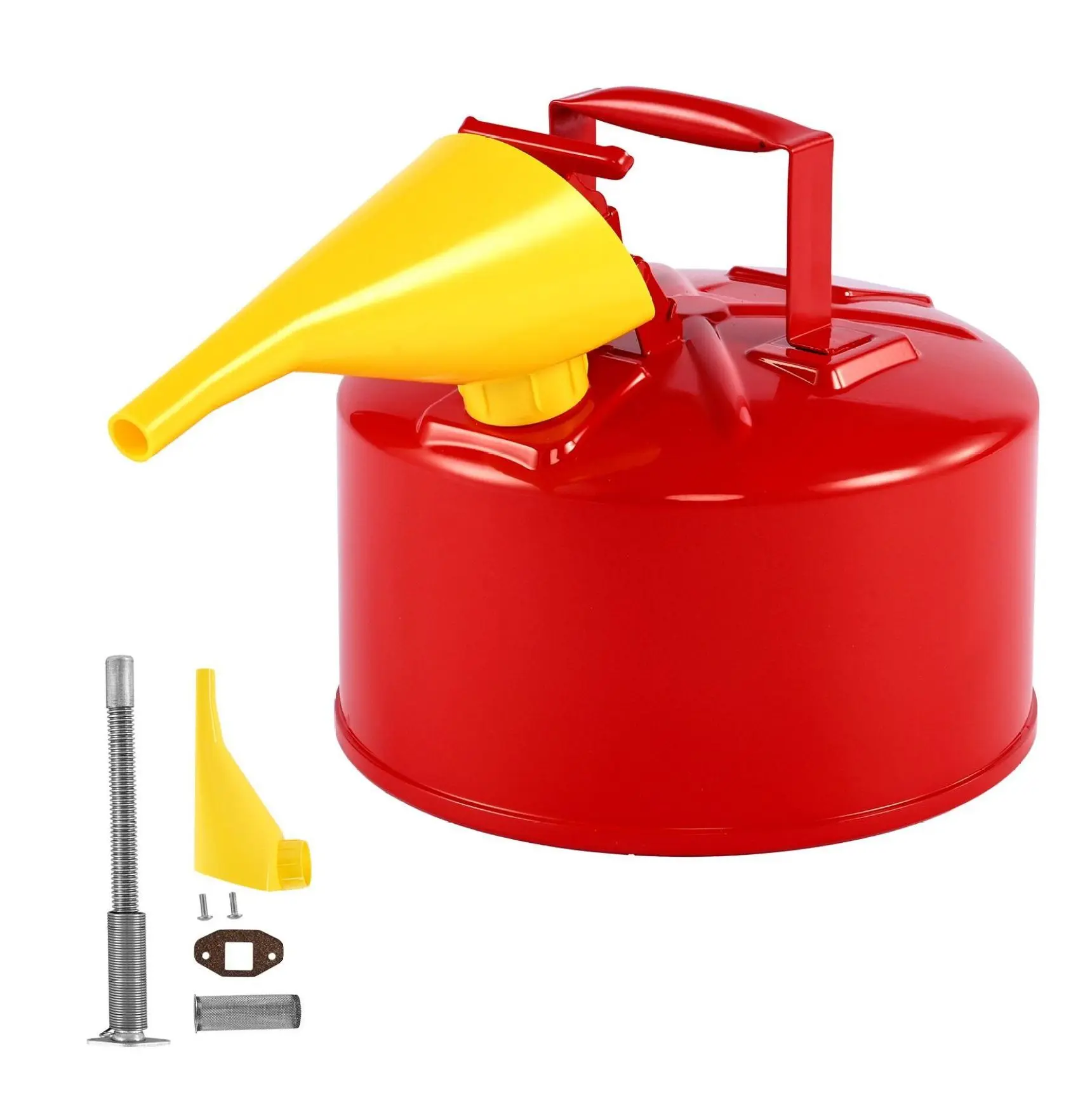 Safety Gas Can 2.5 Gallon Red Type I - Gasoline Fuel Storage - Flame Arrester, Self-Closing Lid, PE Funnel - Carbon Steel Container with Handle